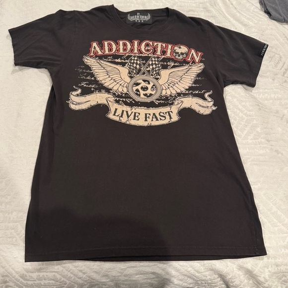 Addiction Black Graphic T-Shirt live fast die last motorcycle  racing - Picture 1 of 9